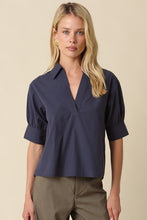 Load image into Gallery viewer, Navy Soft V-Neck Puff Slv Top