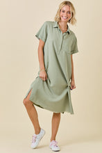 Load image into Gallery viewer, Washed Olive Button Collar Midi Shirt Dress