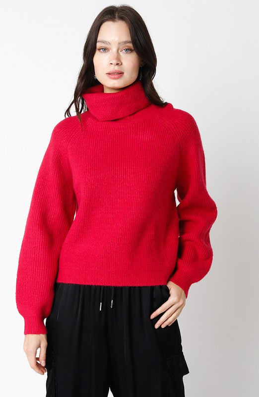 Turtleneck Knit Sweater Dark Pink