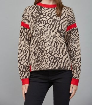 Back V Red Trim Leopard Sweater