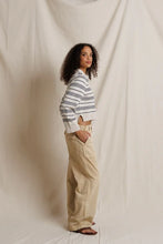 Load image into Gallery viewer, Perfect White Tee Oatmeal/Navy Stripe Rugby Sweater