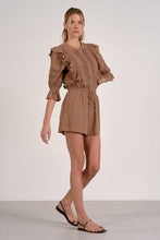 Load image into Gallery viewer, Caramel 3/4 Slv Ruffle Romper