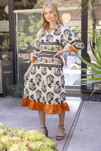 Load image into Gallery viewer, Cream Printed Ruffled Cuff Midi Dress