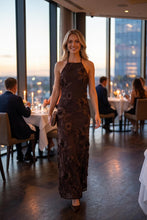 Load image into Gallery viewer, Chocolate Brown Embroidered Halter Dress