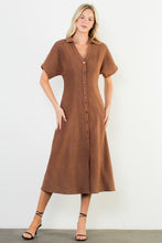Load image into Gallery viewer, Brown Suede SS Button Down Midi Dress (THML)