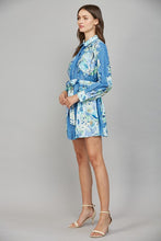 Load image into Gallery viewer, Blue Multi Floral Tie Frnt LS Dress