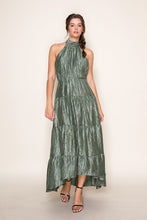 Load image into Gallery viewer, Olive Halter Tiered Maxi Dress