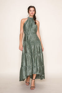 Olive Halter Tiered Maxi Dress