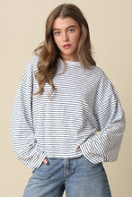 Load image into Gallery viewer, White/Green Striped LS Loose Top