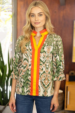 Load image into Gallery viewer, Lt. Olive Printed Stripe Placket V-Neck Top