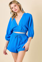 Load image into Gallery viewer, Azure Cropped V-Neck Top w/ Matching Shorts Set