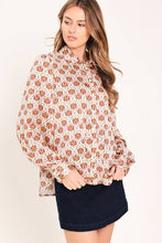 Load image into Gallery viewer, Burgundy Printed LS Button Down Blouse
