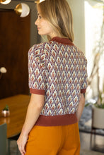 Load image into Gallery viewer, Brown Pearl Button Abstract Ribbed Knit Top