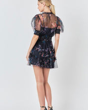 Load image into Gallery viewer, Navy Floral Ruffled Mesh Dress