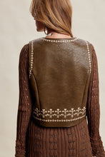 Load image into Gallery viewer, Olive/Brown Embroidered Leather Vest