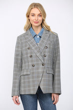 Load image into Gallery viewer, Grey/Blue Denim Shirt Insert Double Breasted Plaid Blazer