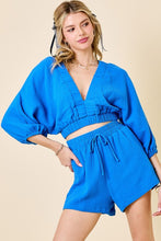 Load image into Gallery viewer, Azure Cropped V-Neck Top w/ Matching Shorts Set