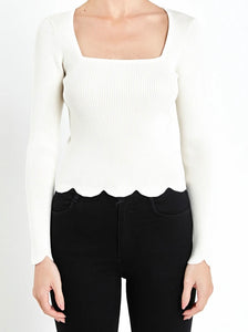 Cream Scallop Hem Sweater