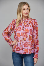 Load image into Gallery viewer, Lavender Multi Print LS Button Down Blouse