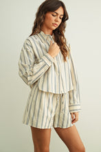 Load image into Gallery viewer, Blue Striped Button Down Top + Short Set