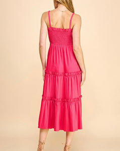 Hot Pink Slvls Pleated Midi Dress