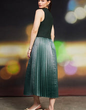 Load image into Gallery viewer, Astro Green Pleated Contrast Mock Neck Dress