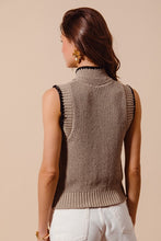Load image into Gallery viewer, Taupe/Black Tie Neck Sweater Vest Top