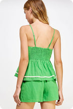 Load image into Gallery viewer, Vibrant Green Braid Trim Slvls Linen Top
