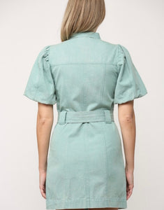 Mint Denim Button Puff Slv Dress