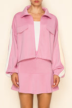 Load image into Gallery viewer, Pink/Cream Scuba Jacket + Skort Set