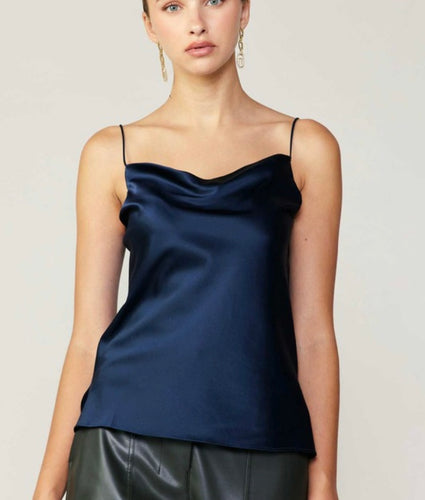 Navy Spaghetti Strap Cowl Neck Cami