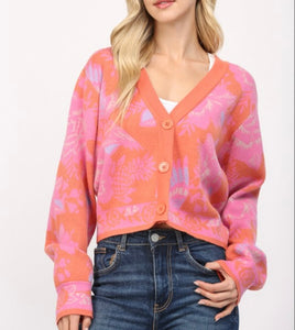 Orange Multi Floral Cardigan Sweater