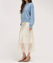 Load image into Gallery viewer, Ivory Lace Bottom Satin Midi Skirt