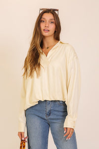 Bubble Hem LS Top Cream