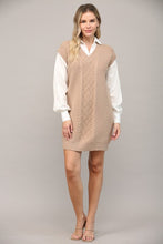 Load image into Gallery viewer, Latte/White Cable Knit Twofer Shirt Dress