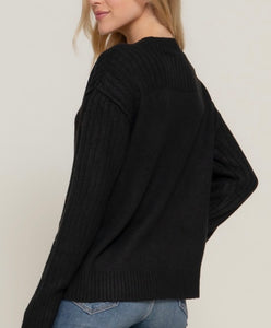 Black Mock Neck Raised Seam Sweater