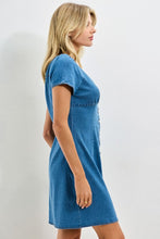 Load image into Gallery viewer, Med. Denim V-Neck Button Up Mini Dress