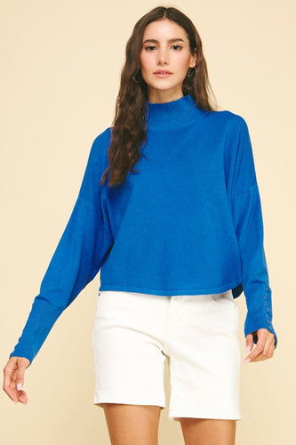 Button Detail LS Knit Sweater Blue