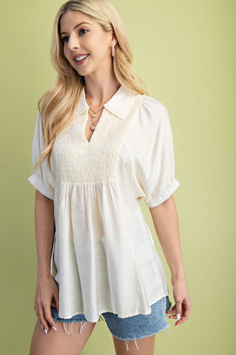 Ivory Puff Slv Classic Blouse