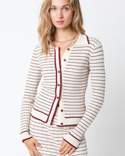 Load image into Gallery viewer, Cream/Maroon Striped Button Sweater Top