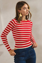 Load image into Gallery viewer, Red Striped Soft LS Sweater Top