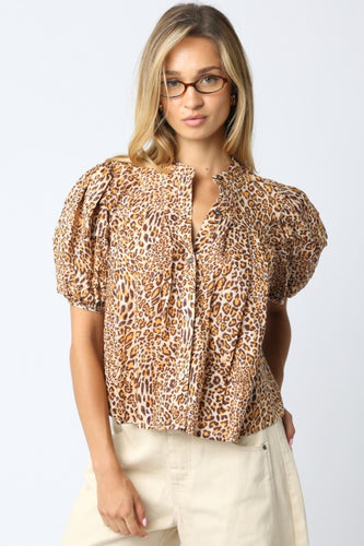 Leopard Print Puff Slv Top