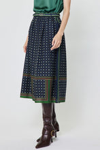 Load image into Gallery viewer, Navy Multi Print Buckle Belt Midi Skirt