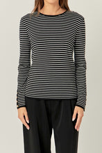 Load image into Gallery viewer, Black/White Striped Knit Sweater w/ Gold Buttons