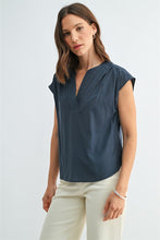 Load image into Gallery viewer, Slate Blue Wide Shoulder Cotton Blouse