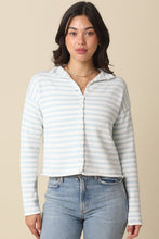 Load image into Gallery viewer, Lt. Blue/White Striped Cardigan Sweater