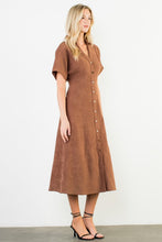 Load image into Gallery viewer, Brown Suede SS Button Down Midi Dress (THML)