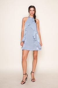 Dusty Blue Halter Flowy Mini Dress