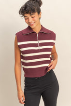 Load image into Gallery viewer, Maroon/White Striped Slvls Zipper Top