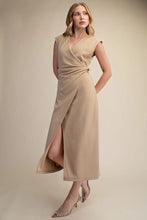 Load image into Gallery viewer, Taupe A-Line Slvls Wrap Midi Dress